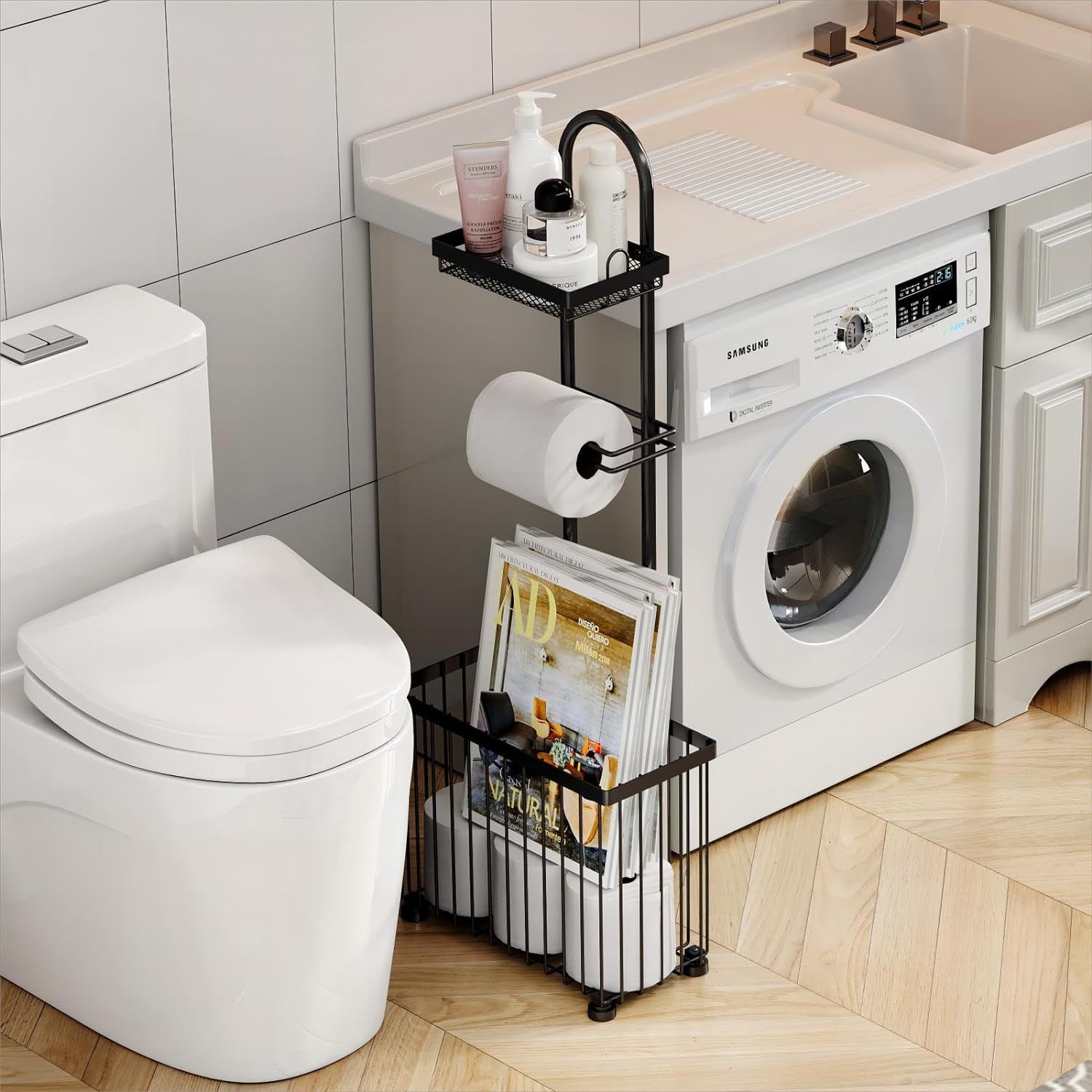 Portarotolo da bagno nero con  - Magazine Holder Rack recensione e prezzo