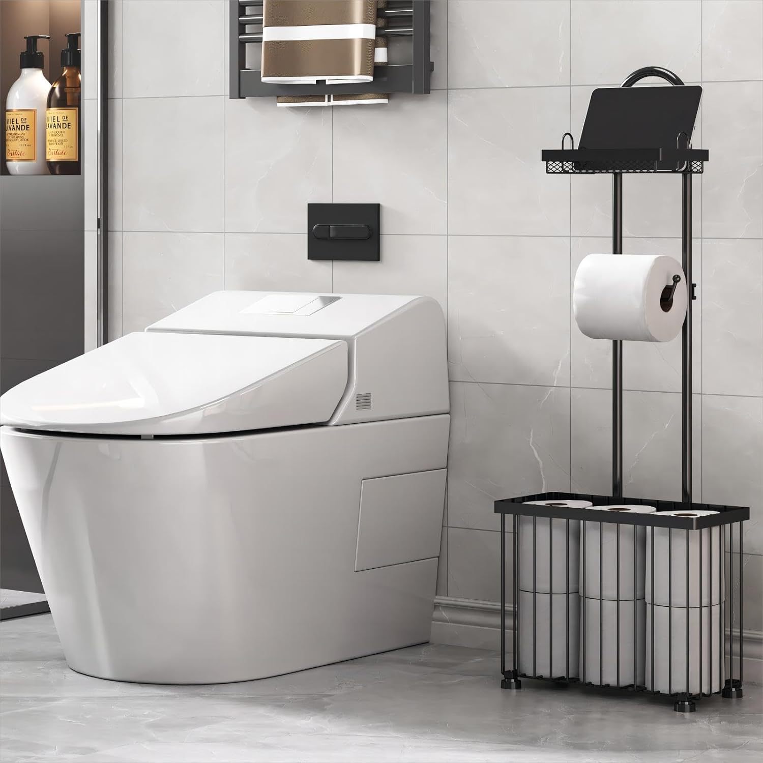 Portarotolo da bagno nero con  - Magazine Holder Rack recensione e prezzo